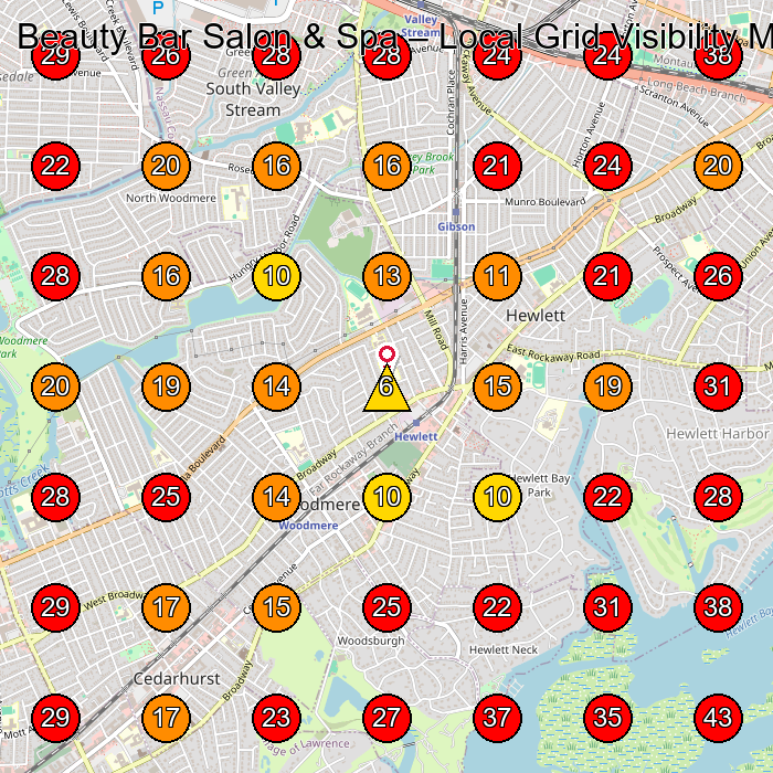 Beauty Bar Salon & Spa GeoGrid visibility map for Beauty Salon in Woodmere
